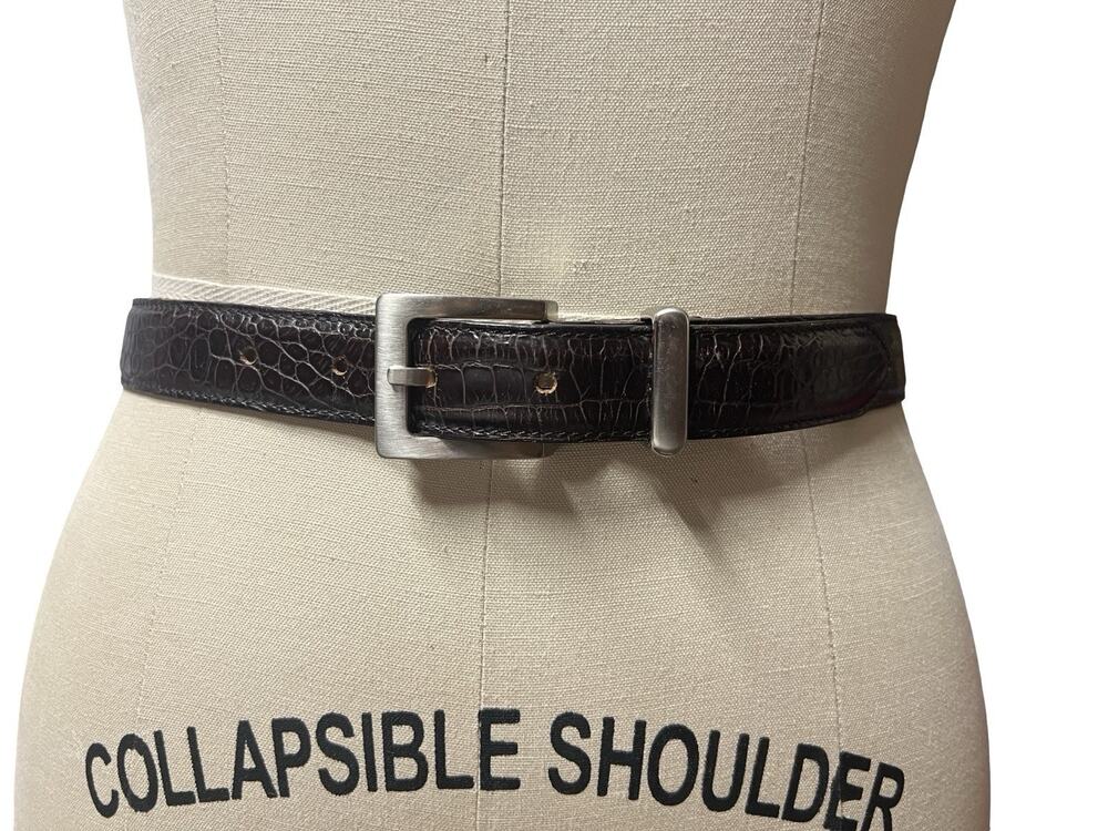 Vtg Talbots Leather Brown Dress Belt Size S Italy Croc Embossed Women's